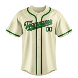 Custom Cream & Emerald Green Colors Design Sports Baseball Jersey