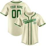 Custom Cream & Emerald Green Colors Design Sports Baseball Jersey