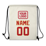 Custom Cream Red Drawstring Bag