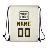 Custom Cream Black Drawstring Bag