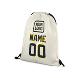 Custom Cream Black Drawstring Bag