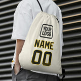Custom Cream Black Drawstring Bag