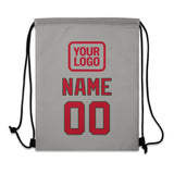 Custom Gray Red Drawstring Bag