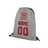 Custom Gray Red Drawstring Bag