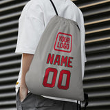 Custom Gray Red Drawstring Bag