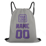 Custom Gray Light Purple Drawstring Bag