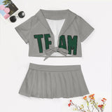 Custom Gray Green Cheerleading Uniform Set