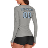 Custom Gray Light Blue Women's Long-Sleeve Shirt