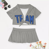 Custom Gray Sky Blue Cheerleading Uniform Set