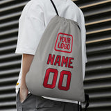 Custom Gray Red Drawstring Bag