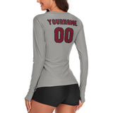 Custom Gray Crimson Red Women's Long-Sleeve Shirt
