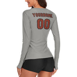 Custom Gray Coral Red Women's Long-Sleeve Shirt