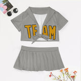 Custom Gray Yellow Cheerleading Uniform Set