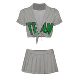 Custom Gray Emerald Green Cheerleading Uniform Set
