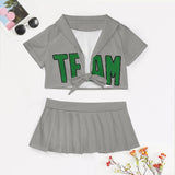 Custom Gray Emerald Green Cheerleading Uniform Set