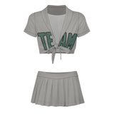 Custom Gray Blue Green Cheerleading Uniform Set
