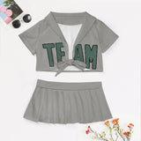 Custom Gray Blue Green Cheerleading Uniform Set
