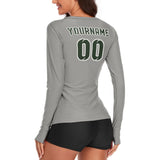 Custom Gray Dark Green Women's Long-Sleeve Shirt