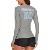 Custom Gray Light Blue Women's Long-Sleeve Shirt