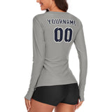 Custom Gray Navy Women's Long-Sleeve Shirt