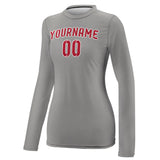 Custom Gray Red Women's Long-Sleeve Shirt