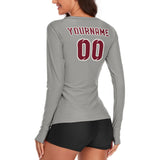 Custom Gray Crimson Red Women's Long-Sleeve Shirt