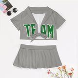 Custom Gray Emerald Green Cheerleading Uniform Set