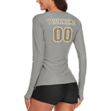 Custom Gray Light Khaki Women's Long-Sleeve Shirt