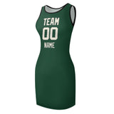 Custom Green Cream Sleeveless Vest Dress