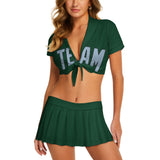 Custom Green Light Blue Cheerleading Uniform Set