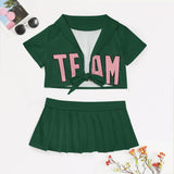 Custom Green Light Pink Cheerleading Uniform Set