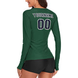 Custom Green Navy Women's Long-Sleeve Shirt