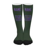 Custom Dark Green Light Purple Knee-High Sock