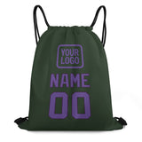 Custom Dark Green Light Purple Drawstring Bag