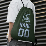 Custom Dark Green Light Blue Drawstring Bag