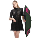 Custom Dark Green Pink Automatic Umbrella