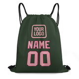 Custom Dark Green Light Pink Drawstring Bag