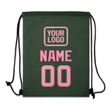 Custom Dark Green Light Pink Drawstring Bag