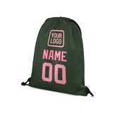 Custom Dark Green Light Pink Drawstring Bag