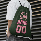 Custom Dark Green Light Pink Drawstring Bag
