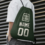 Custom Dark Green Cream Drawstring Bag