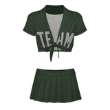 Custom Dark Green Gray Cheerleading Uniform Set