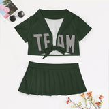 Custom Dark Green Gray Cheerleading Uniform Set