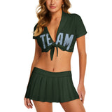 Custom Dark Green Light Blue Cheerleading Uniform Set