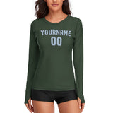 Custom Dark Green Light Blue Women's Long-Sleeve Shirt
