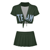 Custom Dark Green Light Blue Cheerleading Uniform Set