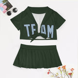 Custom Dark Green Light Blue Cheerleading Uniform Set