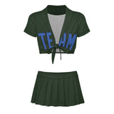 Custom Dark Green Sky Blue Cheerleading Uniform Set