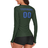 Custom Dark Green Sky Blue Women's Long-Sleeve Shirt