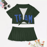 Custom Dark Green Sky Blue Cheerleading Uniform Set